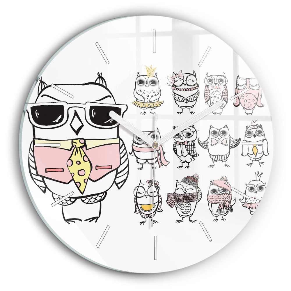 Kerek üvegóra Vintage poszter baglyokkal