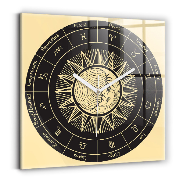 Szögletes fali üvegóra Zodiákusok és a Nap